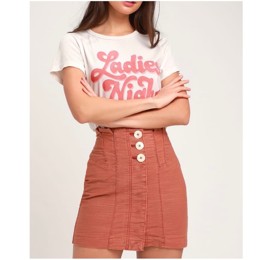 Free People Every Minute Every Hour Button-Up Mini Skirt Terra Cotta Size 10 NEW